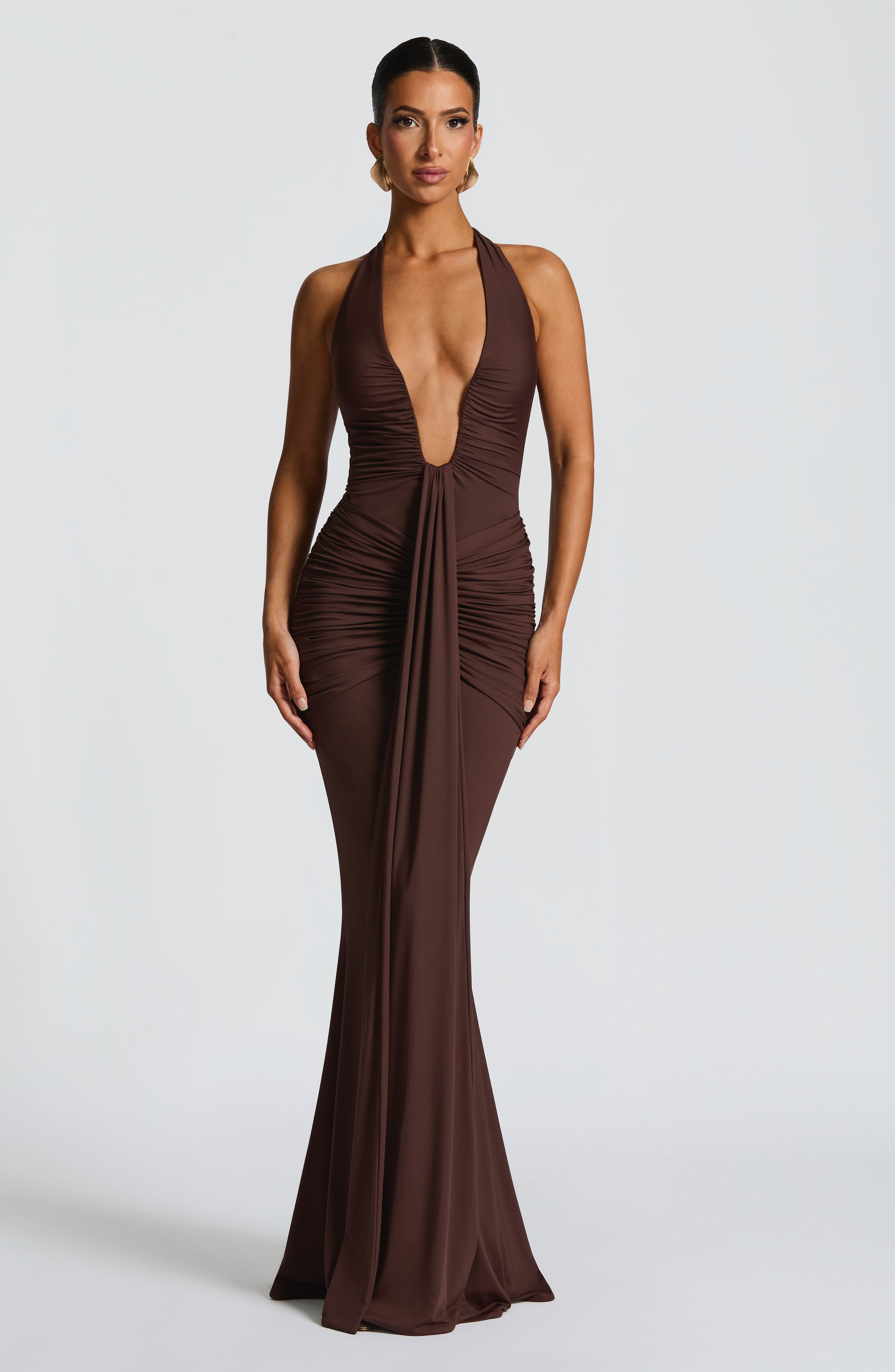 Flowing Maxi Dress for Women – Elegant Evening Gown – Brown
