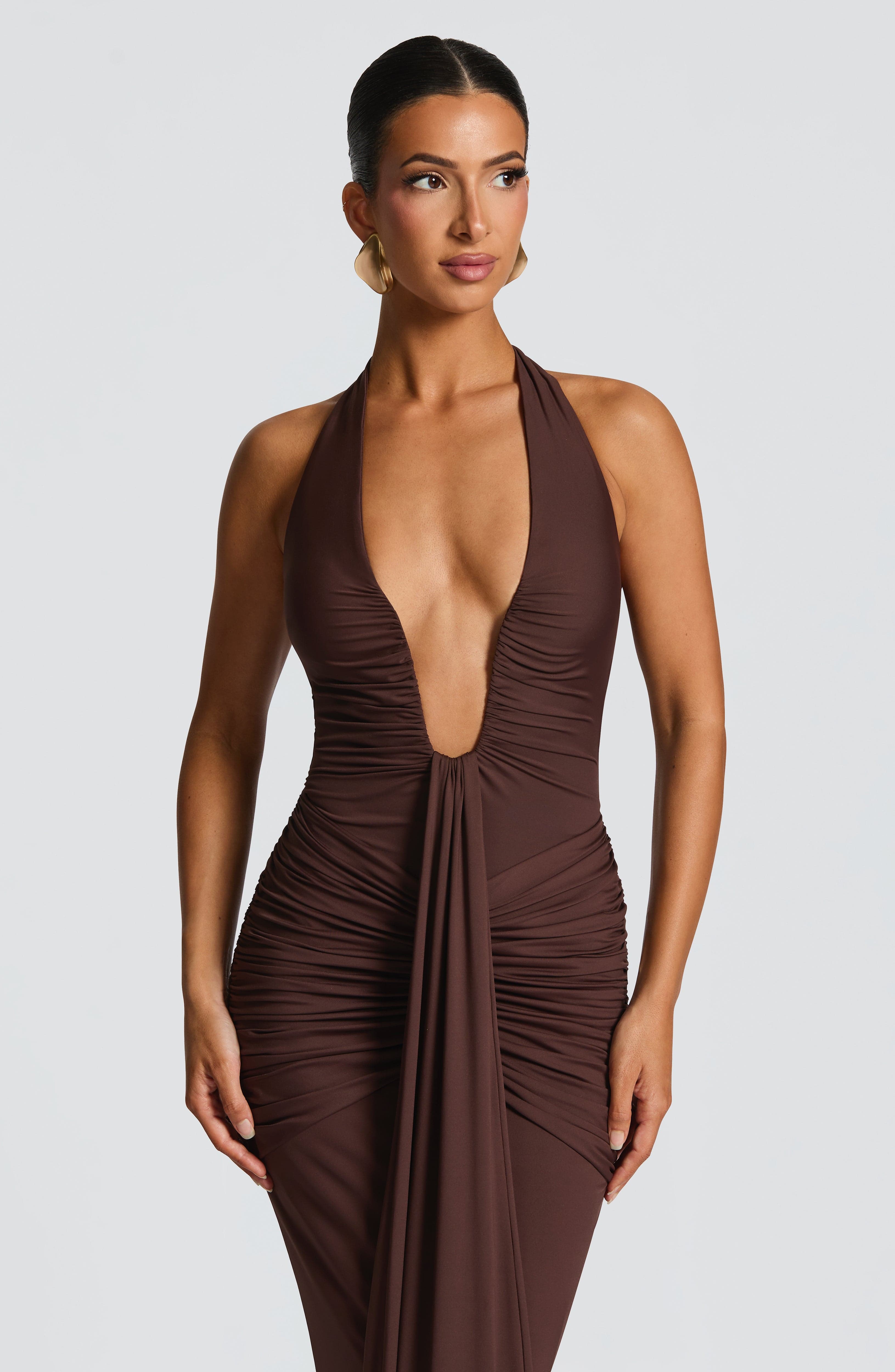 Flowing Maxi Dress for Women – Elegant Evening Gown – Brown