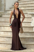 Flowing Maxi Dress for Women – Elegant Evening Gown – Brown