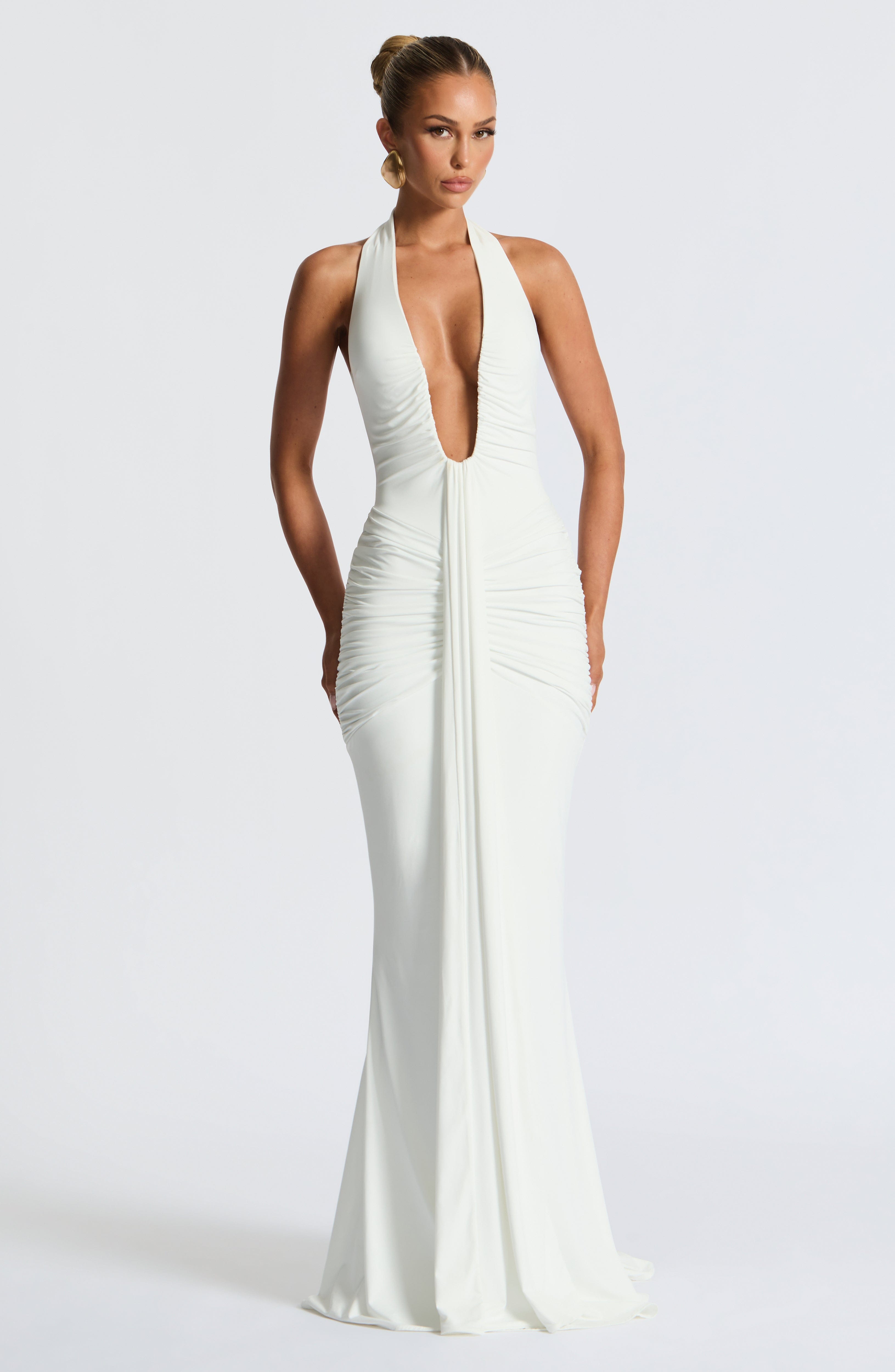 Flowing Maxi Dress for Women – Elegant Evening Gown – White