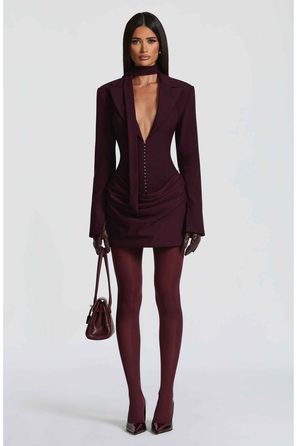 Tailored Blazer Mini Dress for Women – Long Sleeve Plum Party Dress