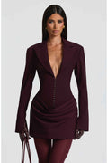 Tailored Blazer Mini Dress for Women – Long Sleeve Plum Party Dress