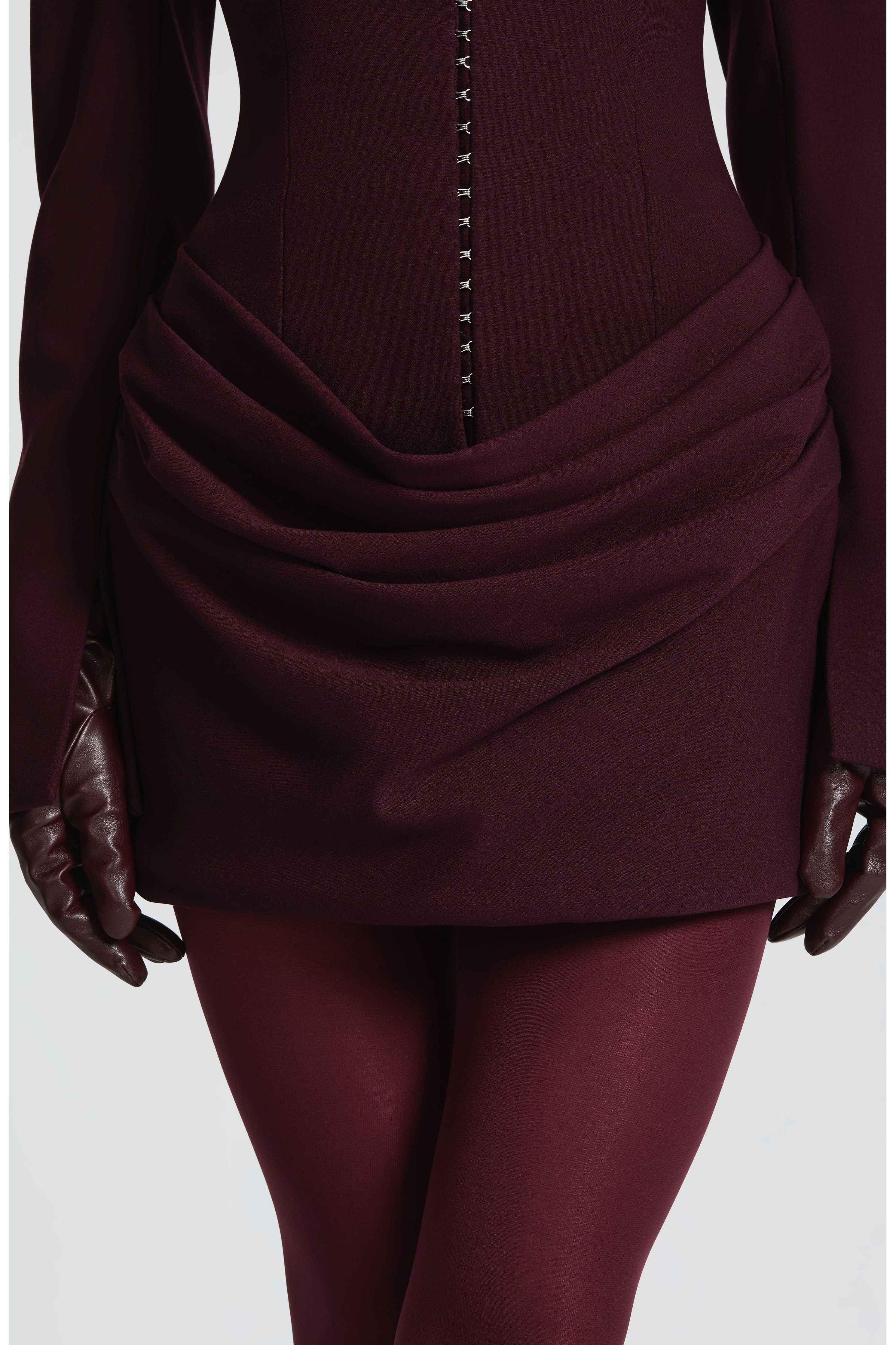 Tailored Blazer Mini Dress for Women – Long Sleeve Plum Party Dress