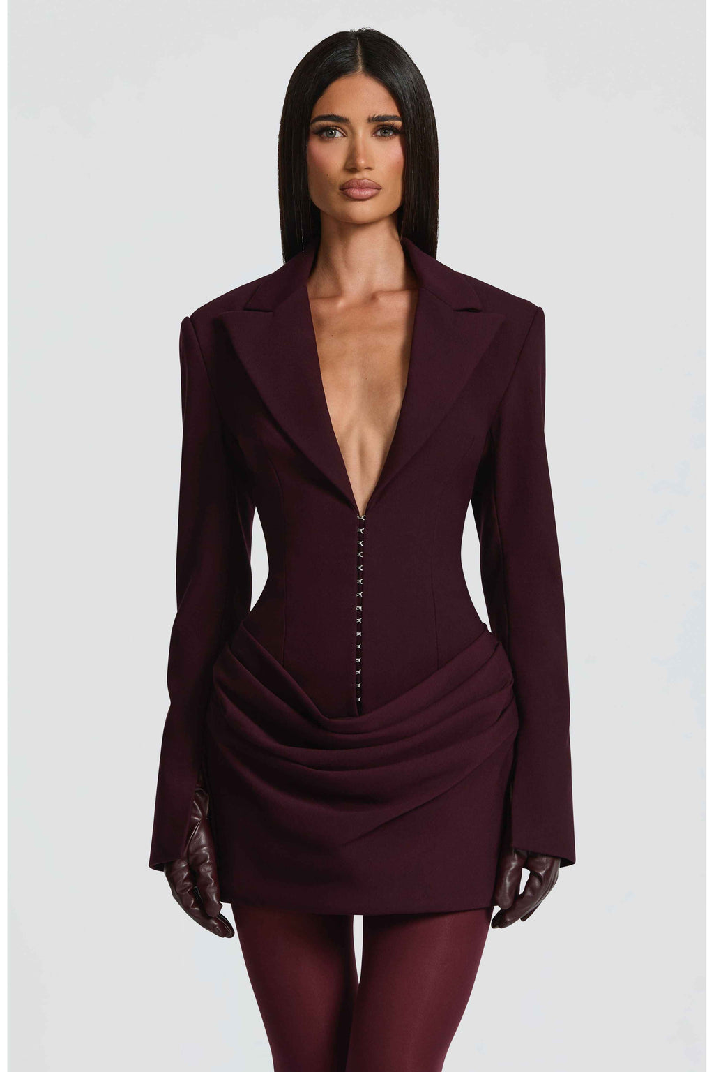 Tailored Blazer Mini Dress for Women – Long Sleeve Plum Party Dress