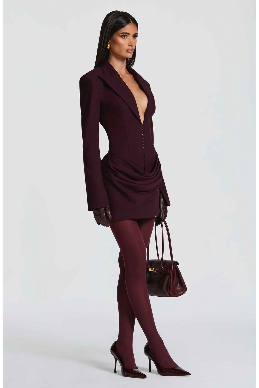 Tailored Blazer Mini Dress for Women – Long Sleeve Plum Party Dress