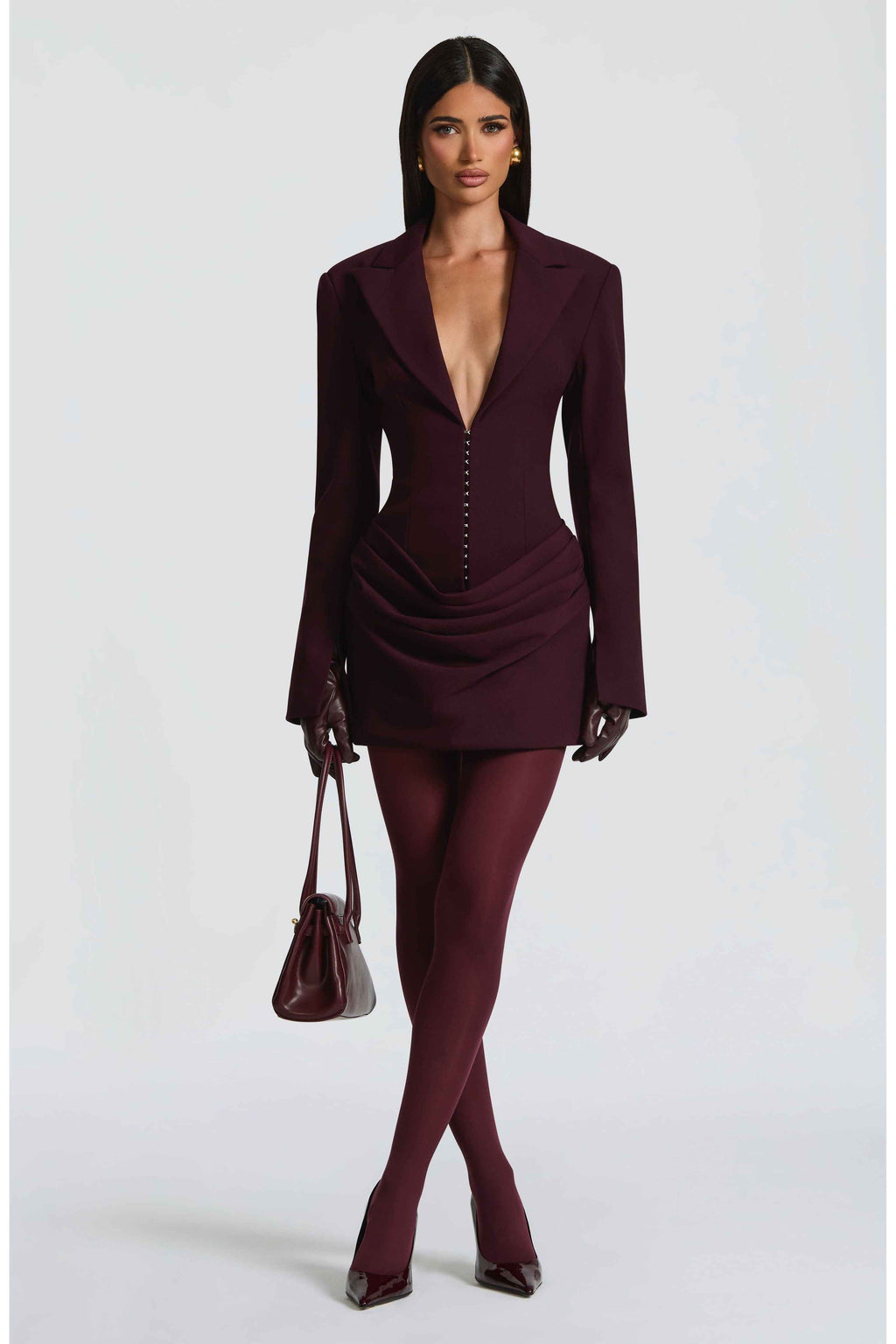 Tailored Blazer Mini Dress for Women – Long Sleeve Plum Party Dress