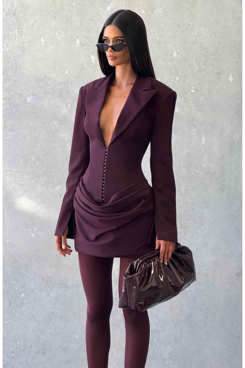 Tailored Blazer Mini Dress for Women – Long Sleeve Plum Party Dress