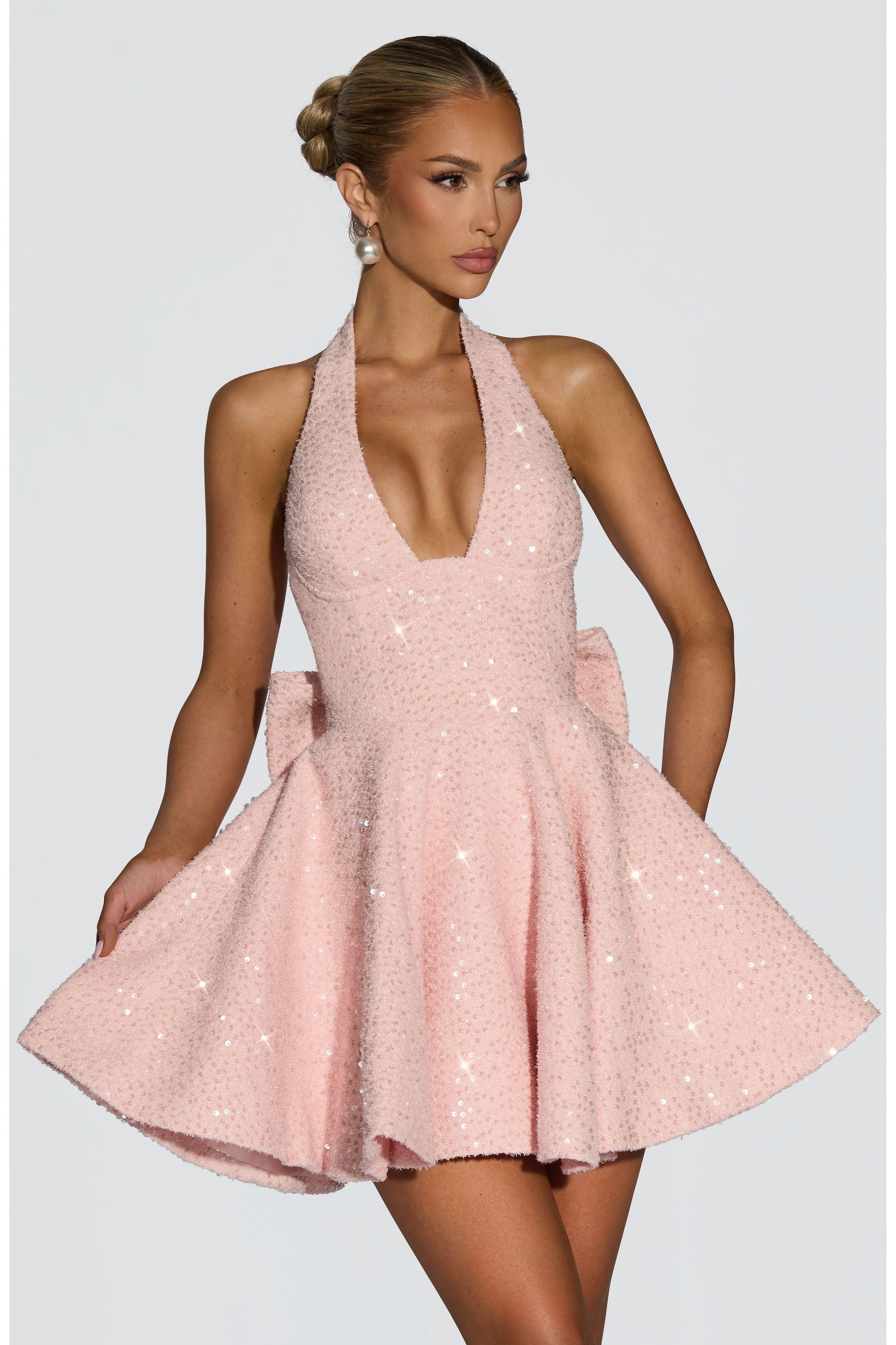 Sequined Halter Mini Dress for Women – Sparkle Party Dress