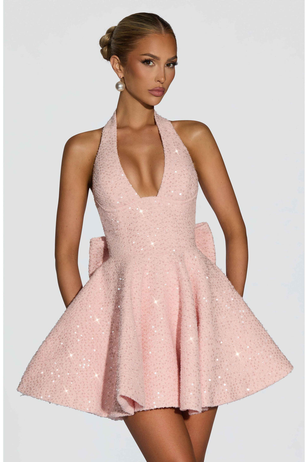 Sequined Halter Mini Dress for Women – Sparkle Party Dress