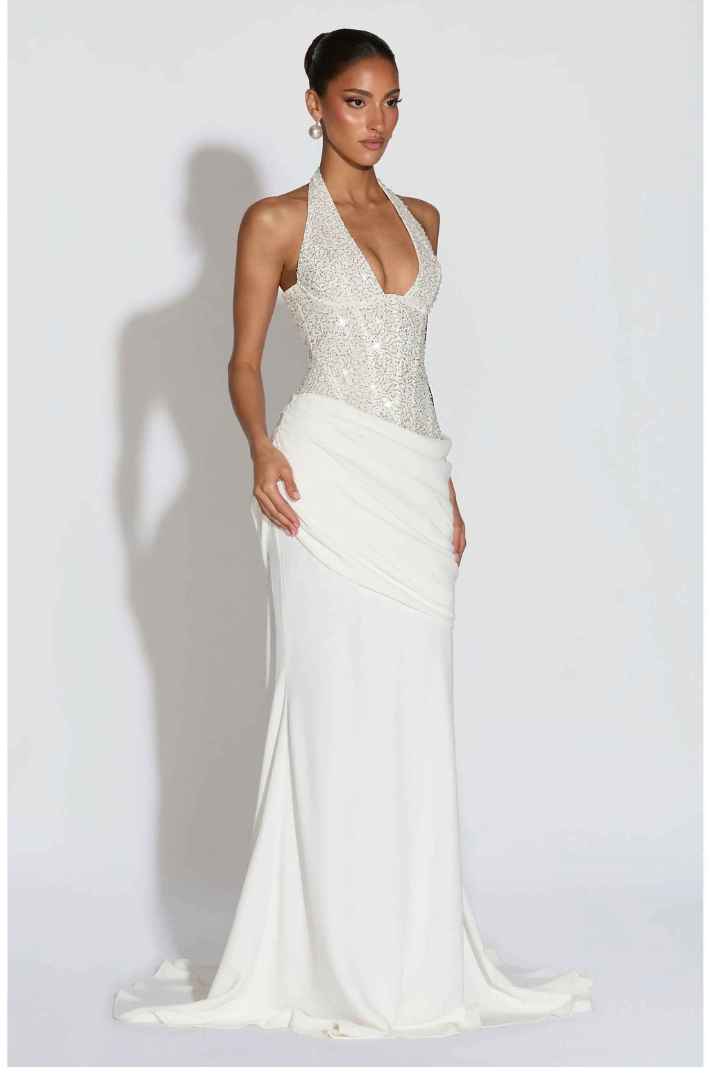 Embellished Halter Maxi Dress for Women – Sleeveless Evening Gown