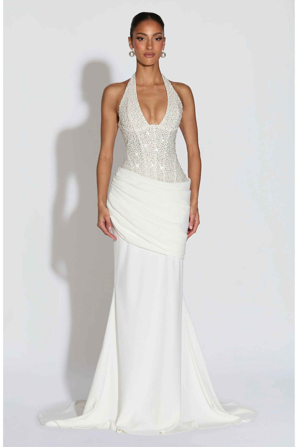 Embellished Halter Maxi Dress for Women – Sleeveless Evening Gown