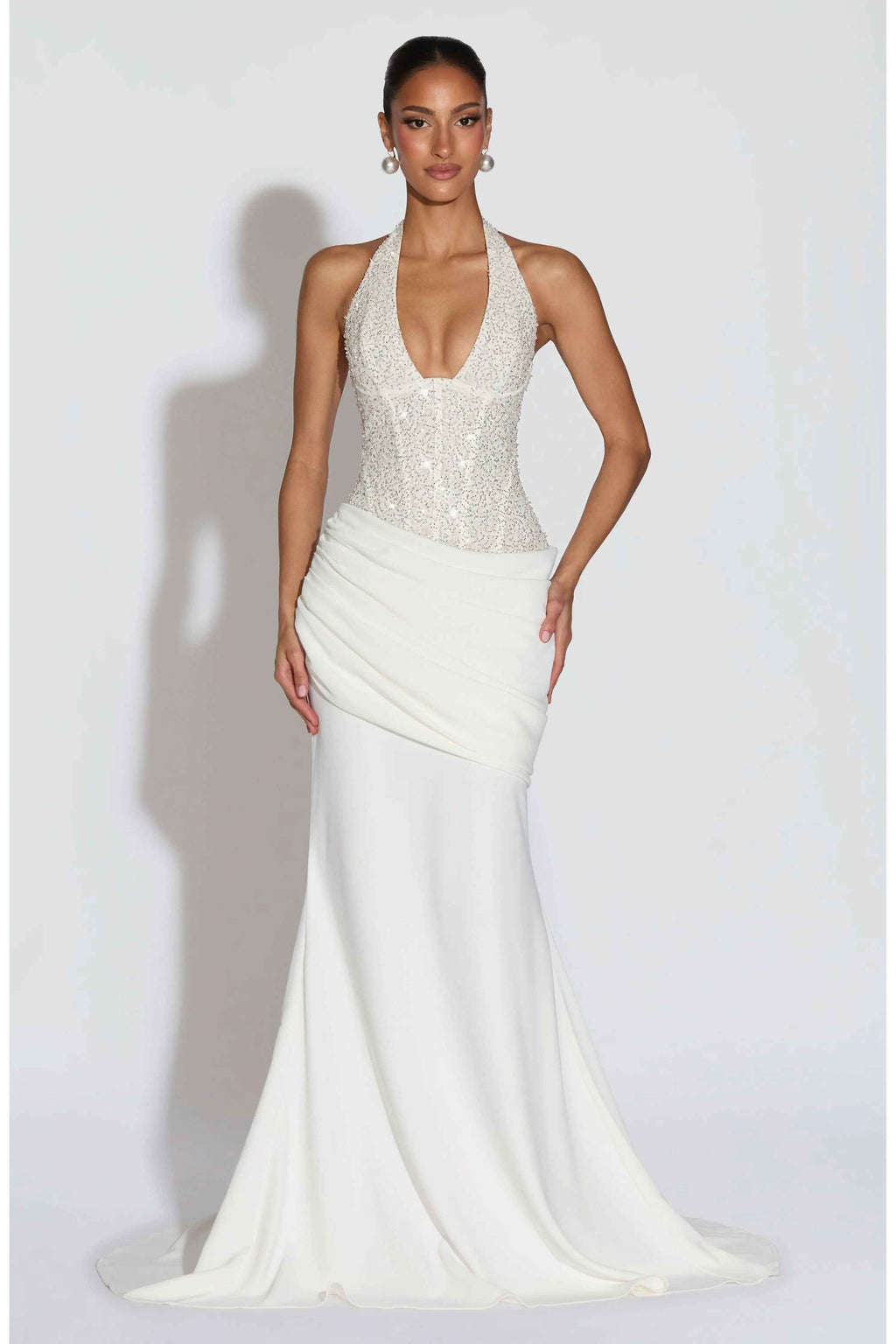 Embellished Halter Maxi Dress for Women – Sleeveless Evening Gown