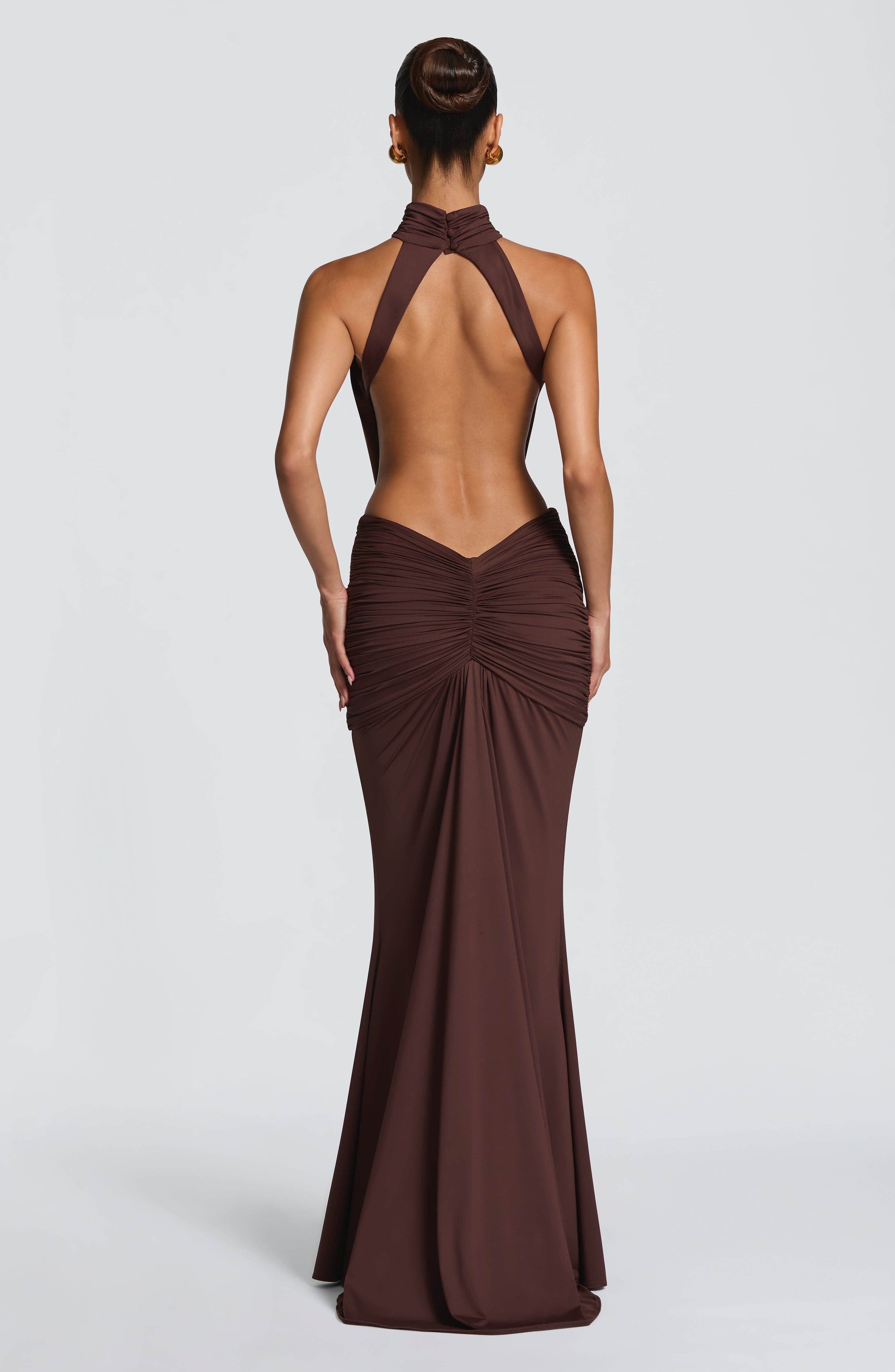 Elegant Maxi Dress for Women – Flowy Evening Gown – Brown