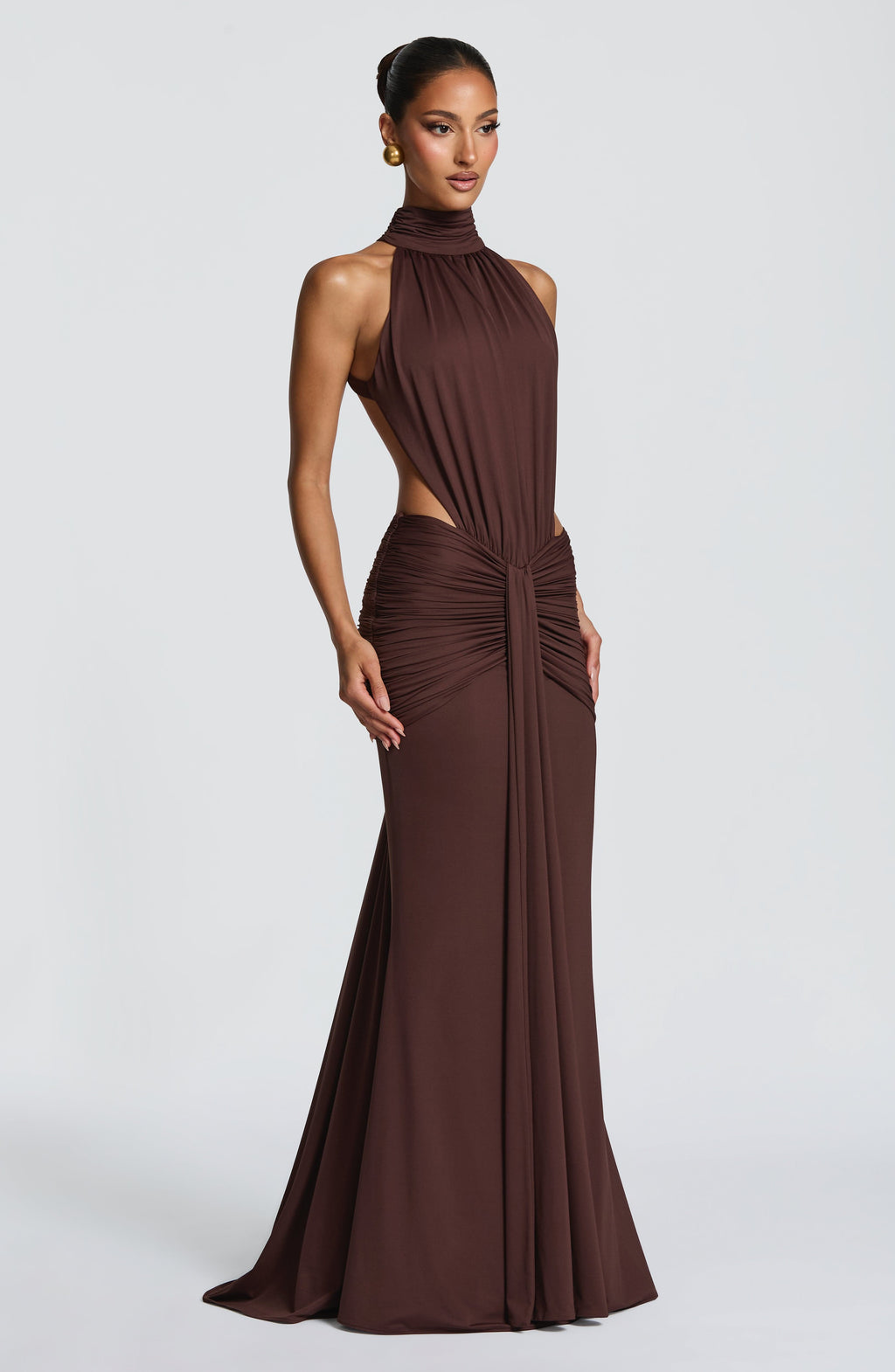 Elegant Maxi Dress for Women – Flowy Evening Gown – Brown