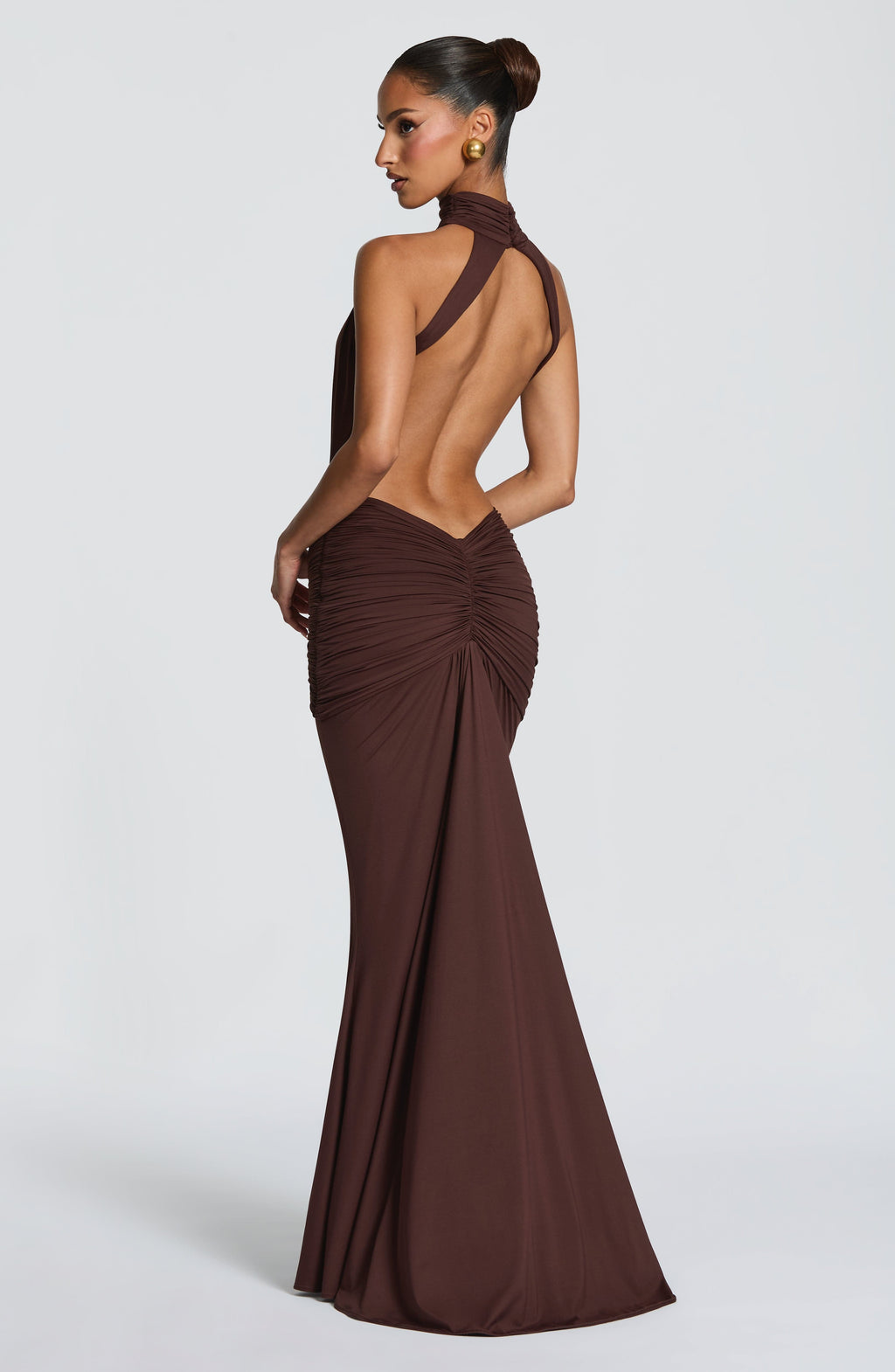 Elegant Maxi Dress for Women – Flowy Evening Gown – Brown