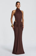 Elegant Maxi Dress for Women – Flowy Evening Gown – Brown