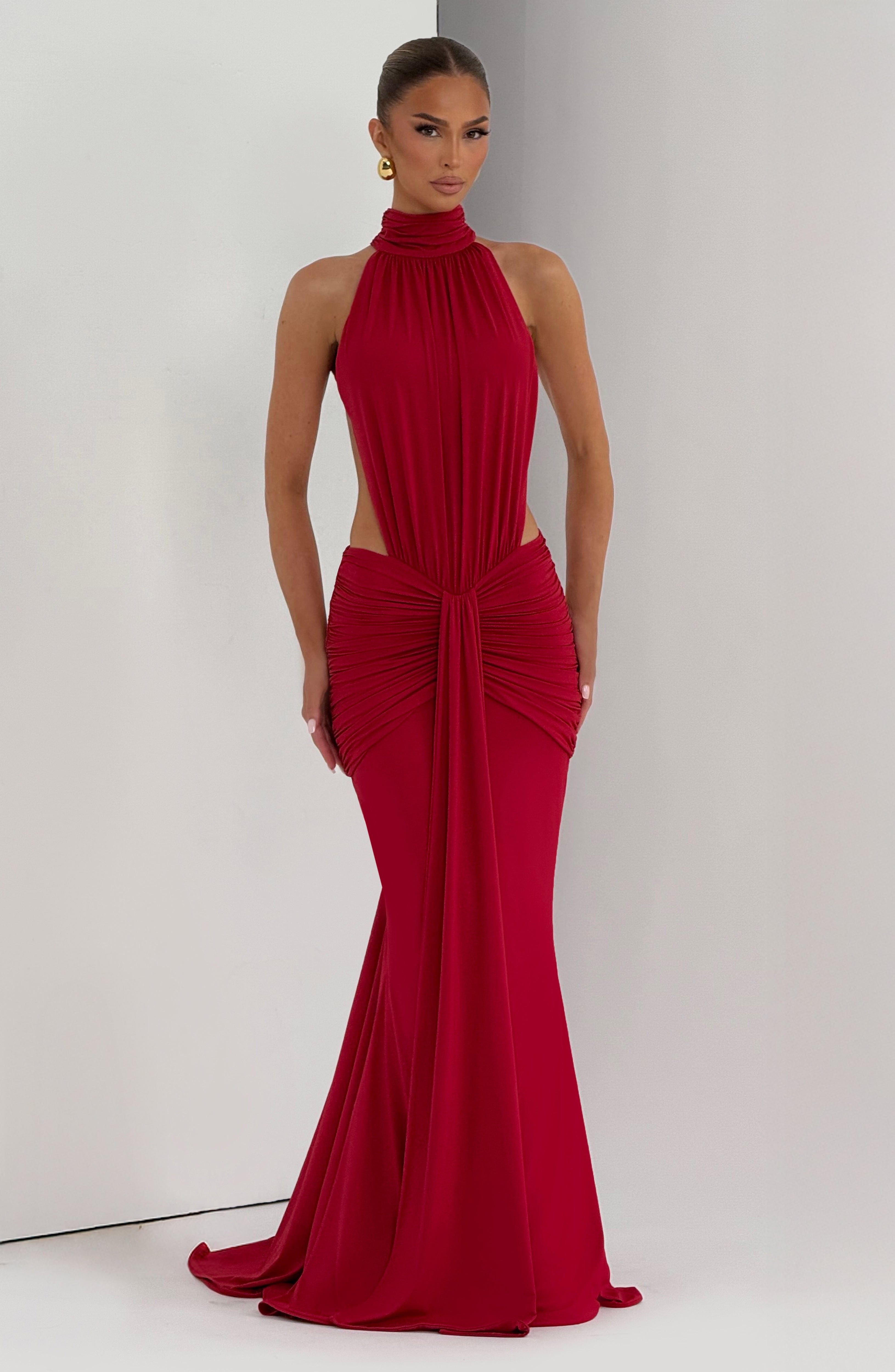 Elegant Maxi Dress for Women – Flowy Evening Gown – Red