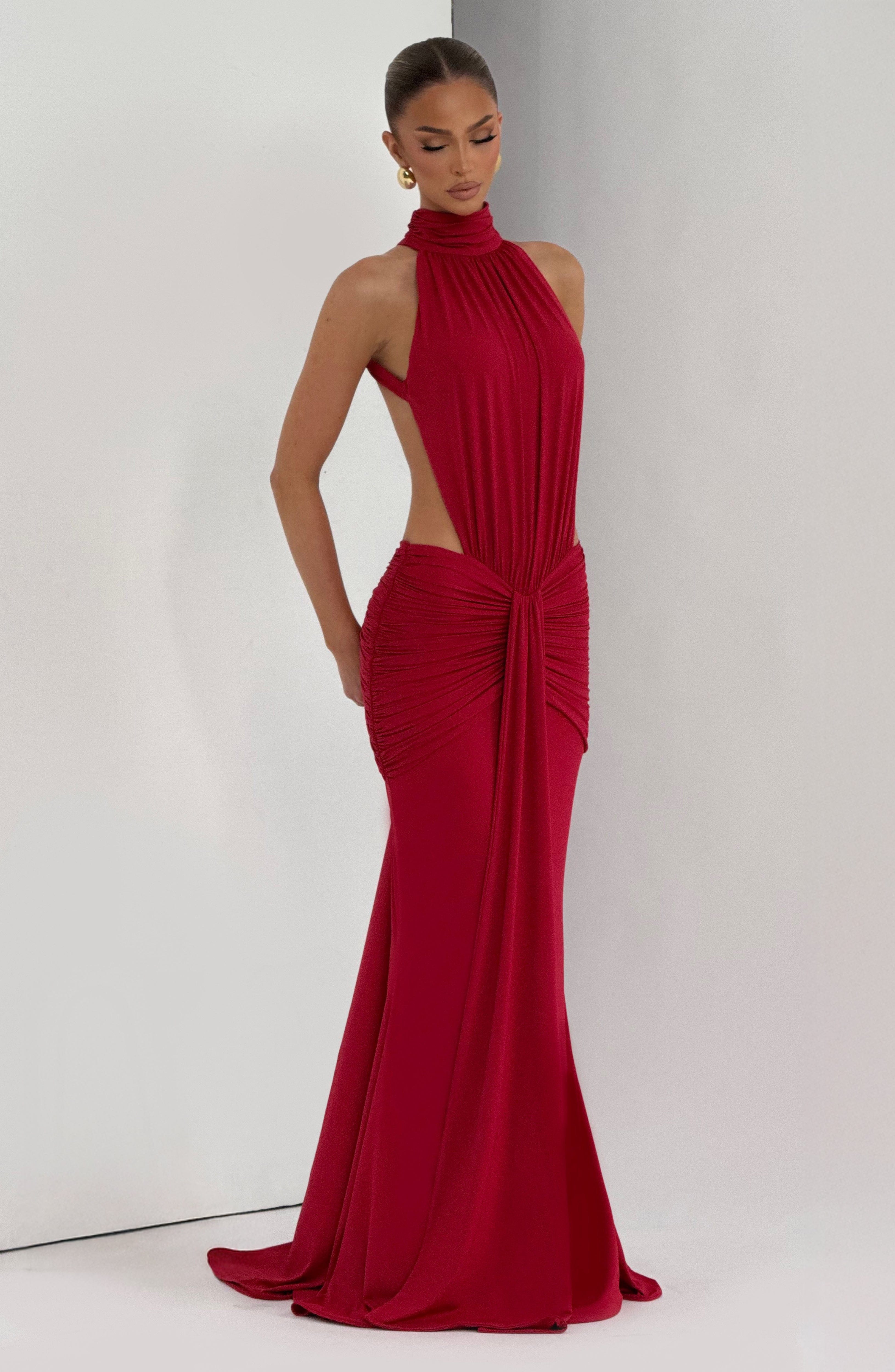 Elegant Maxi Dress for Women – Flowy Evening Gown – Red