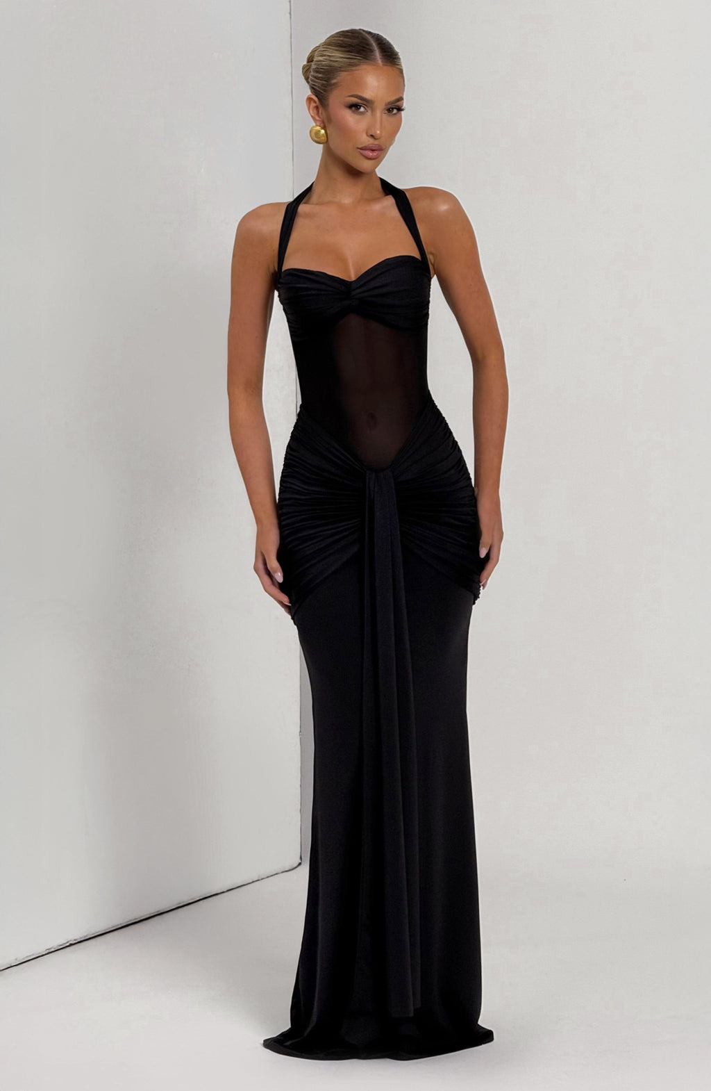 Fit and Flare Maxi Dress for Women – Flowy Evening Gown – Black