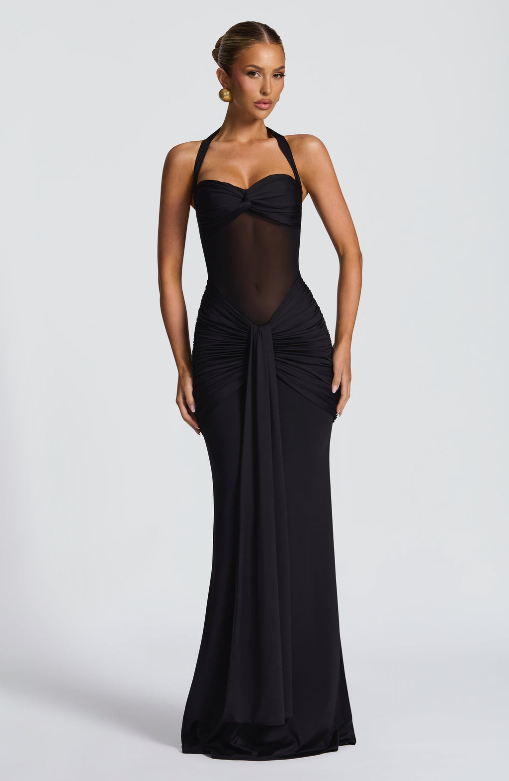 Fit and Flare Maxi Dress for Women – Flowy Evening Gown – Black