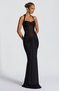 Fit and Flare Maxi Dress for Women – Flowy Evening Gown – Black