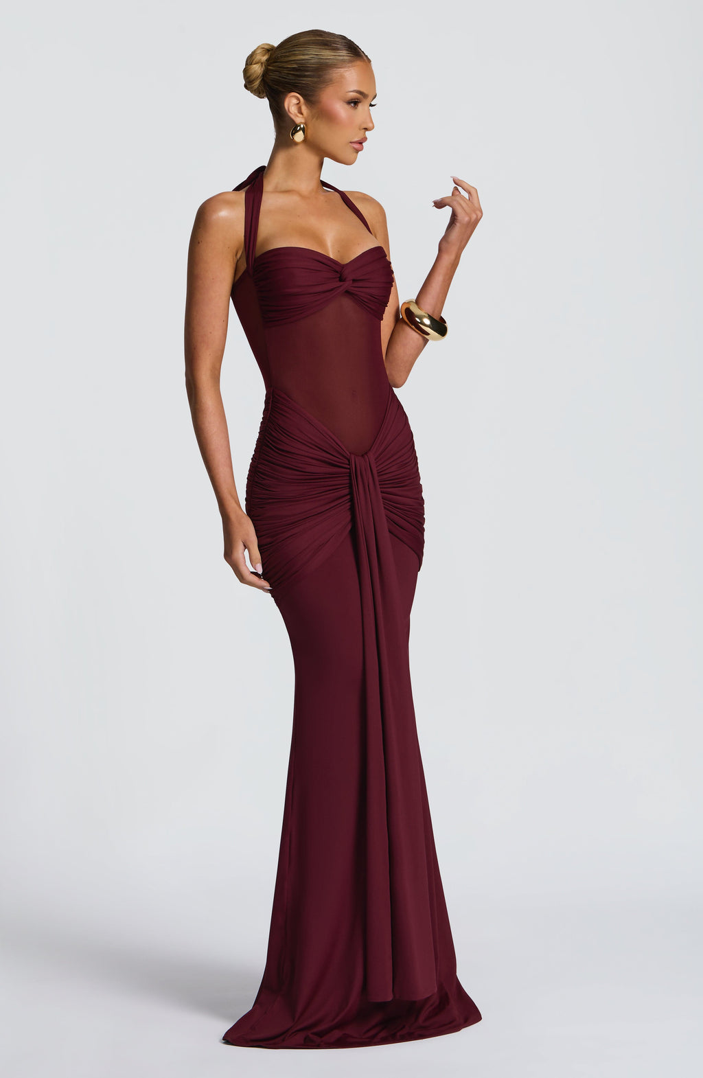 Fit and Flare Maxi Dress for Women – Flowy Evening Gown – Wine Red
