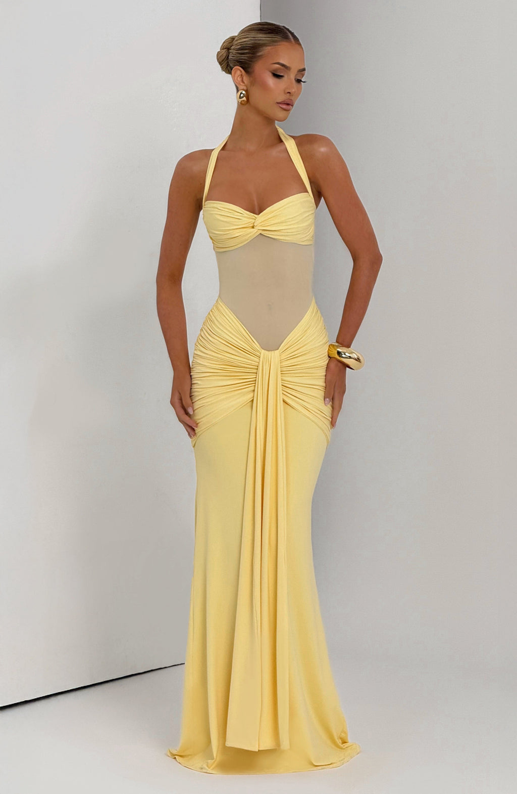 Fit and Flare Maxi Dress for Women – Flowy Evening Gown – Lemon