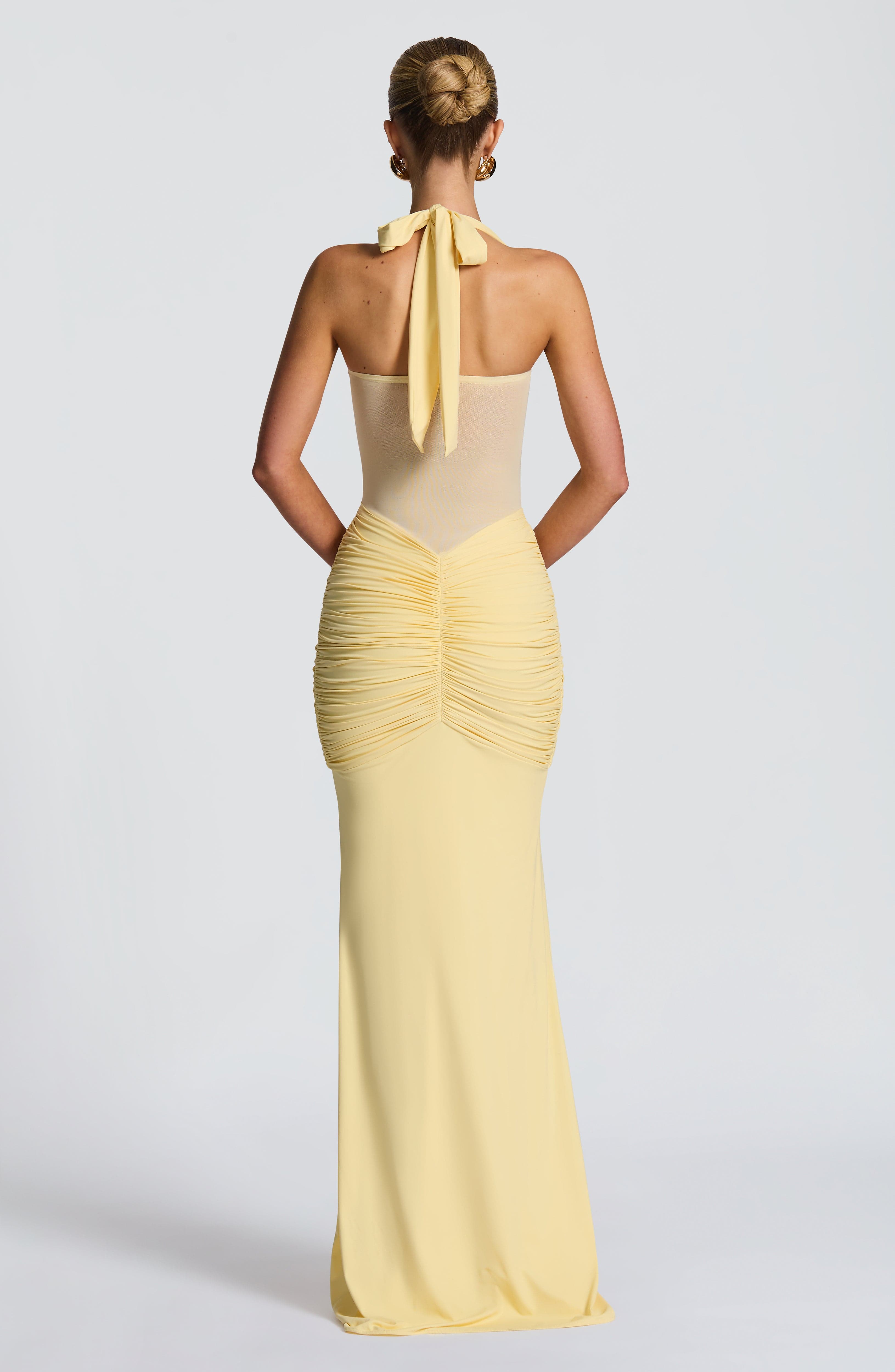 Fit and Flare Maxi Dress for Women – Flowy Evening Gown – Lemon